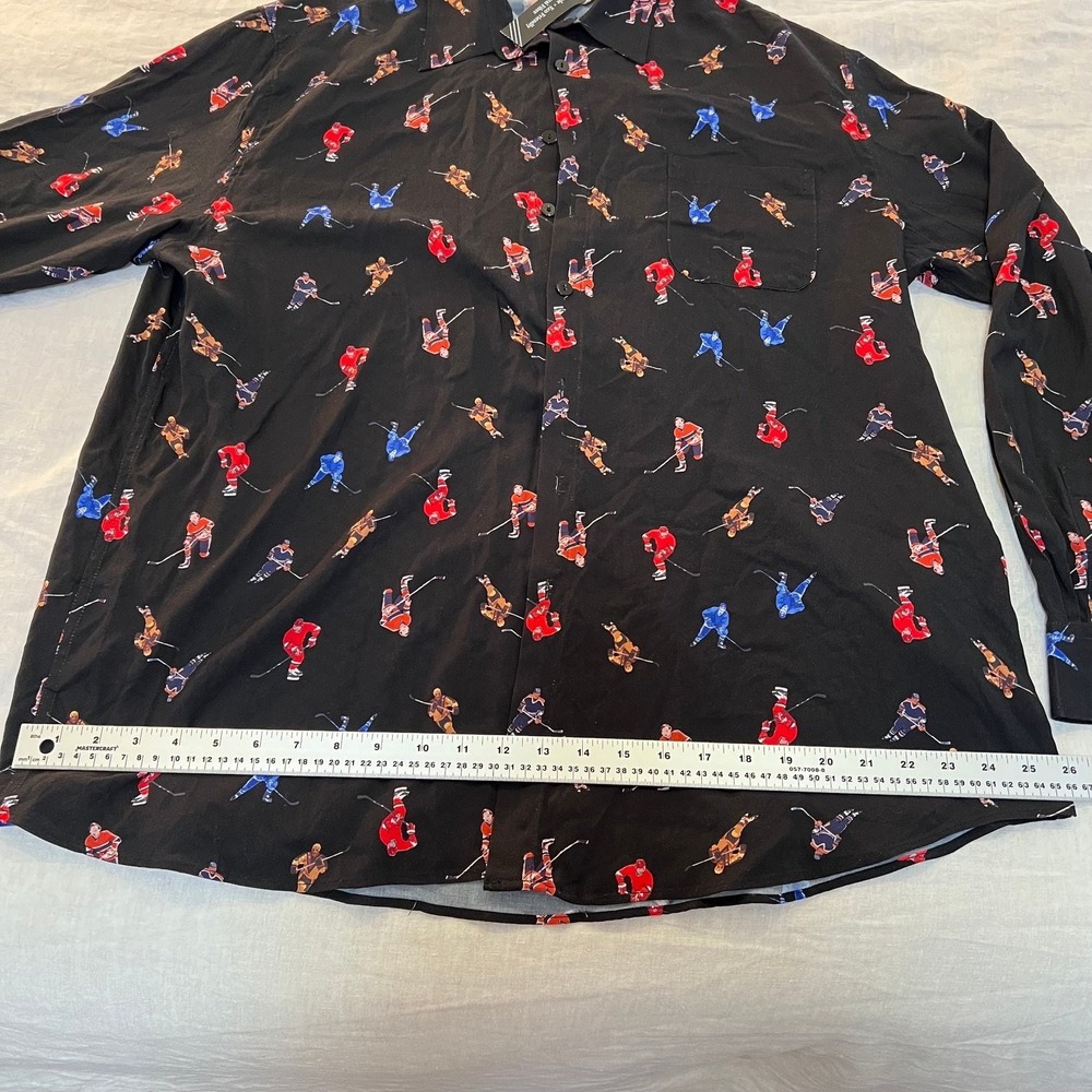 BLUE SKY GUY Men's XL Black Hockey Player Pattern Casual Button-Down Shirt - Picture 8 of 16